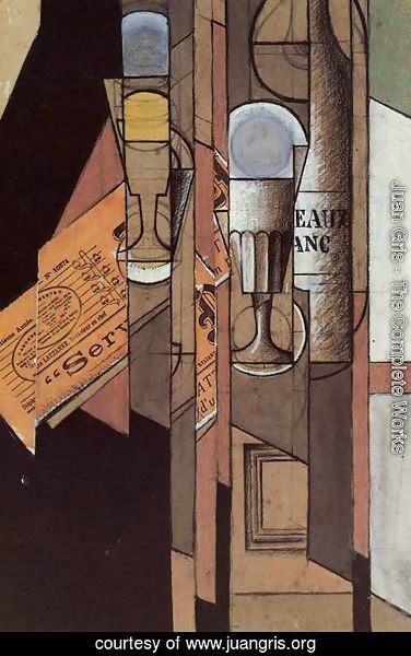 Juan Gris - Glasses, Newspaper and Bottle of Wine