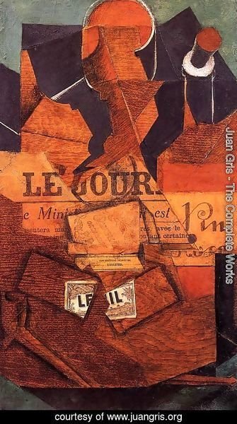 Juan Gris - Tobacco, Newspaper and Bottle of Wine