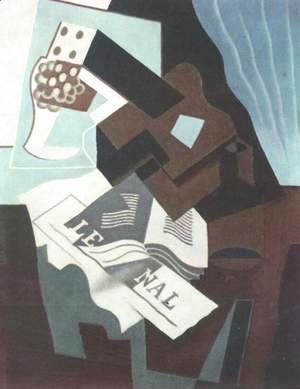 Still Life with Guitar, book and newspaper